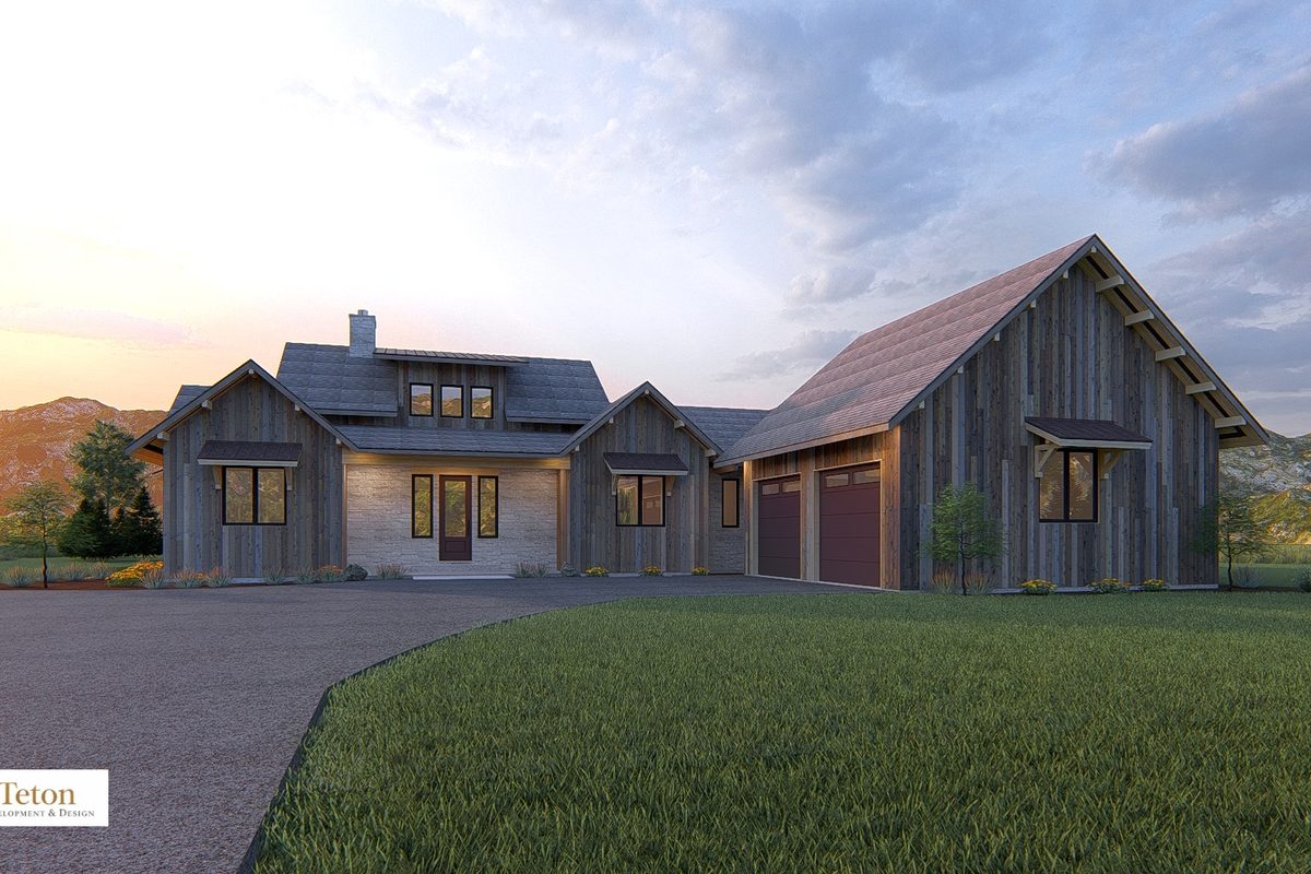 88 Hastings Drive spec home exterior at golden hour, Victor, Idaho